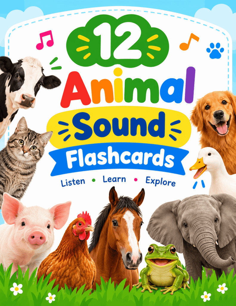 12 Animal Sound Flashcards – Colorful Printable for Kids