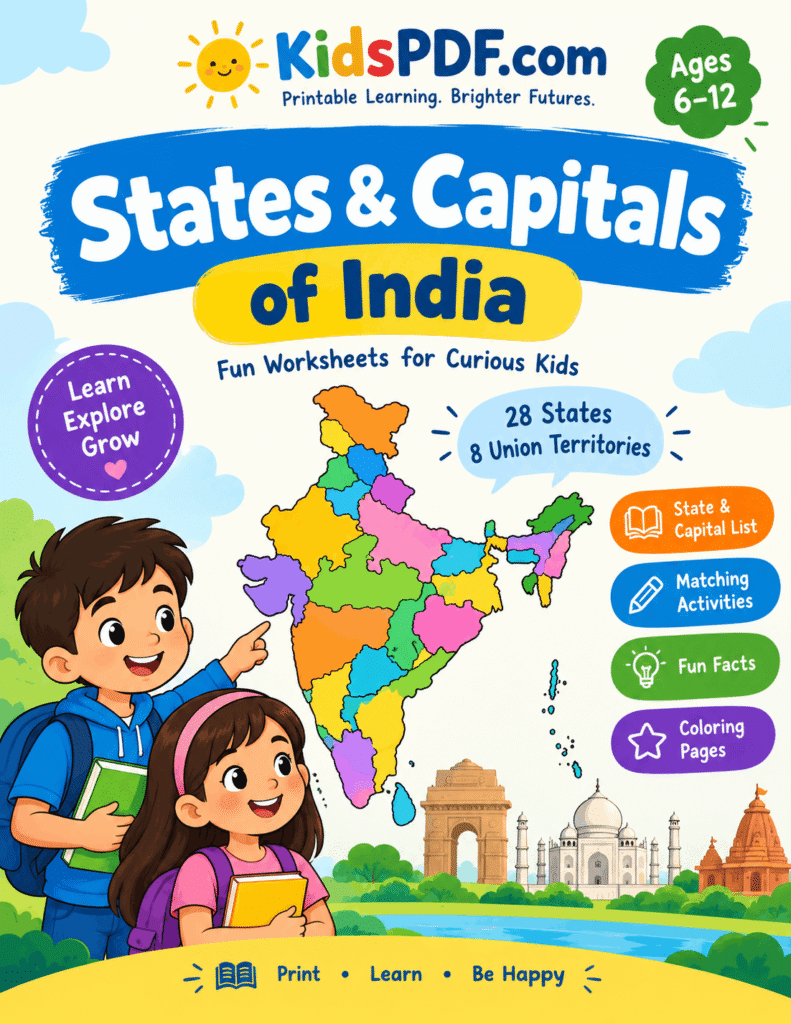 Free Indian States and Capitals Worksheets for Kids – Printable PDF
