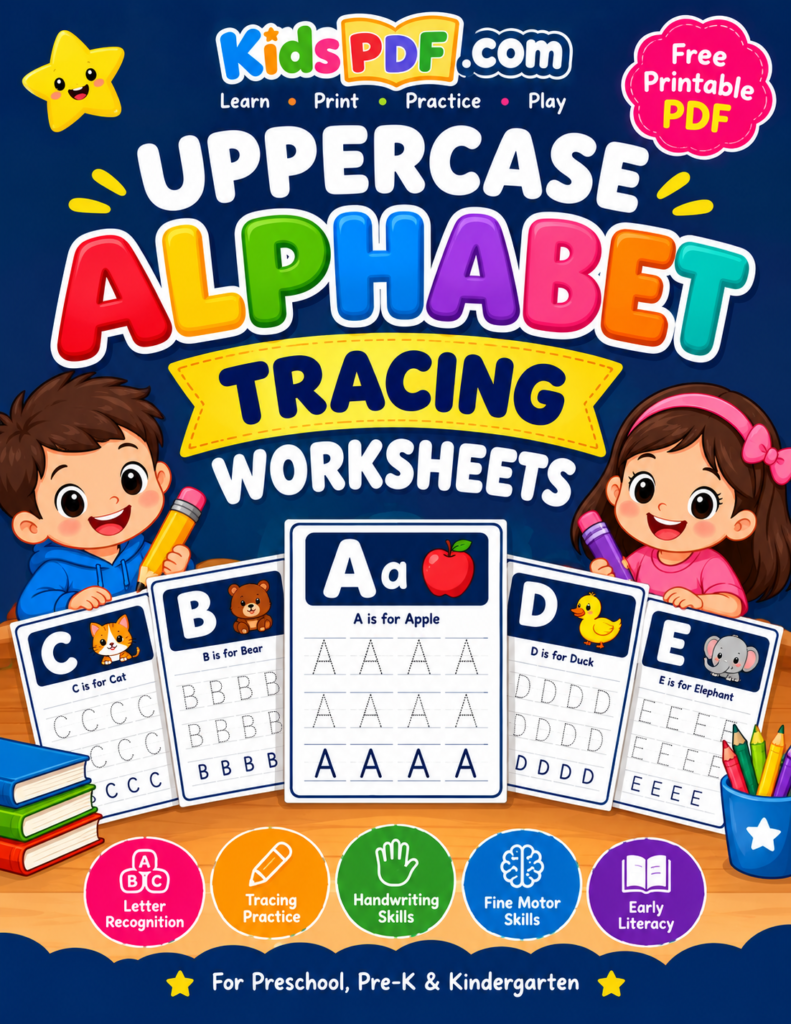 Uppercase Alphabet Tracing Worksheets A–Z for Kids